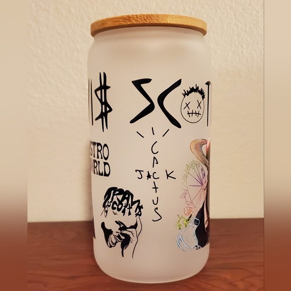 Travis Scott Cactus Jack Fan ASTRO World Frosted Glass Tumbler 16oz lid straw - Picture 3 of 4